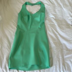 Lady Lucie Latex Round Halter Minidress in Jade Green, size small